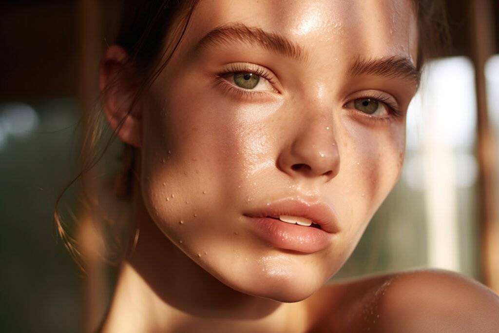 Mujer con rostro radiante y bien hidratado, destacando la importancia de cuidar la piel seca para lograr una apariencia saludable y luminosa.